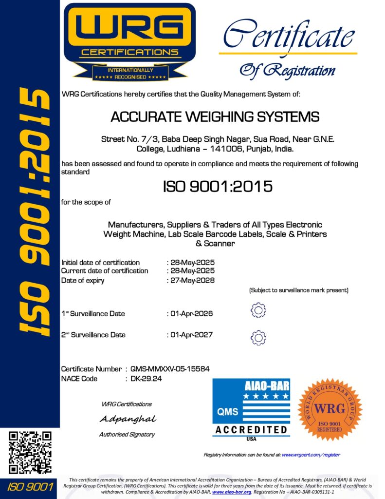 iso certified weighing scale manufacturer